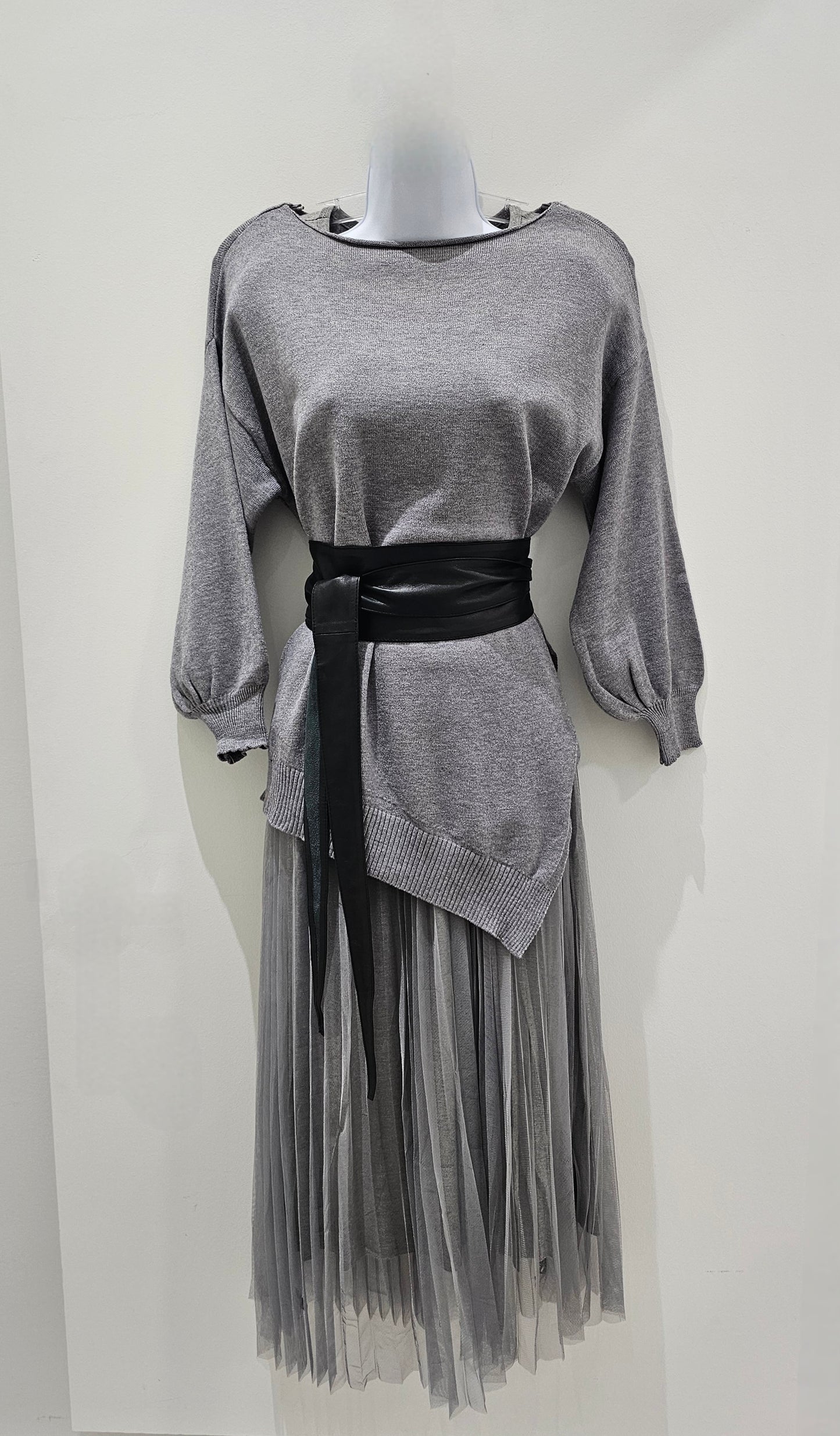 ME & GEE 35-232002 2 pce Pleated Dress w/slip & Asym. Sweater