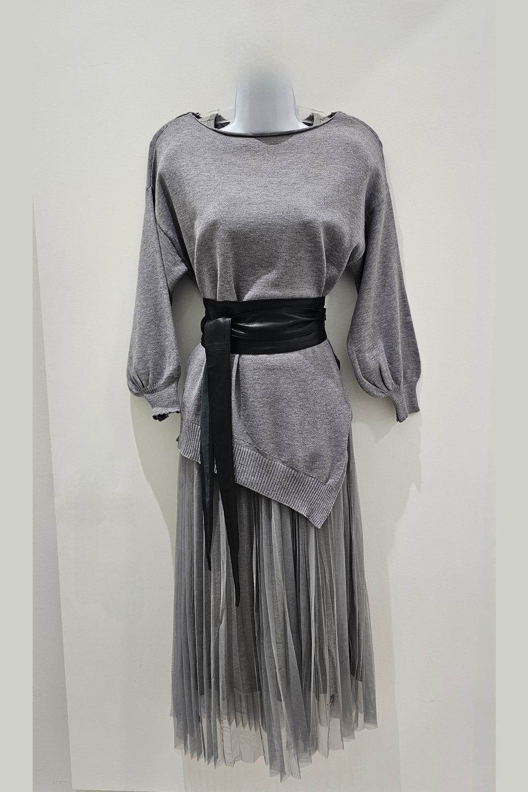 ME & GEE 35-232002 2 pce Pleated Dress w/slip & Asym. Sweater