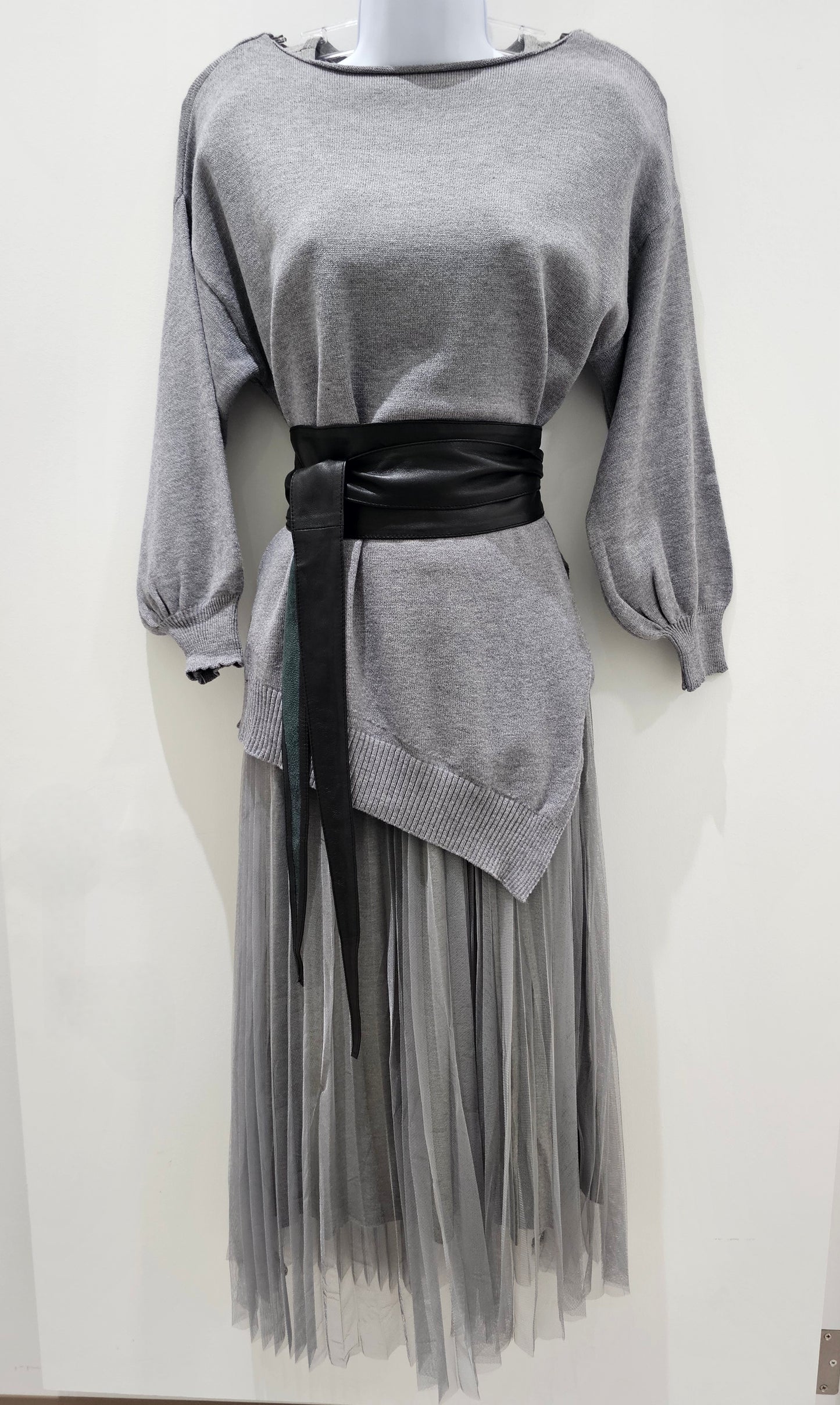 ME & GEE 35-232002 2 pce Pleated Dress w/slip & Asym. Sweater