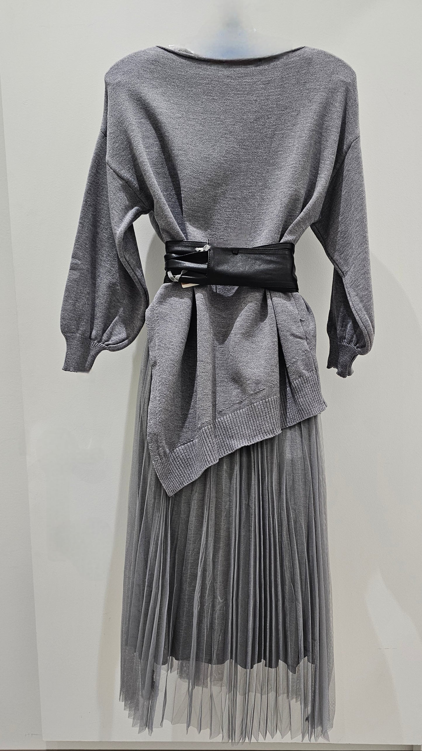 ME & GEE 35-232002 2 pce Pleated Dress w/slip & Asym. Sweater