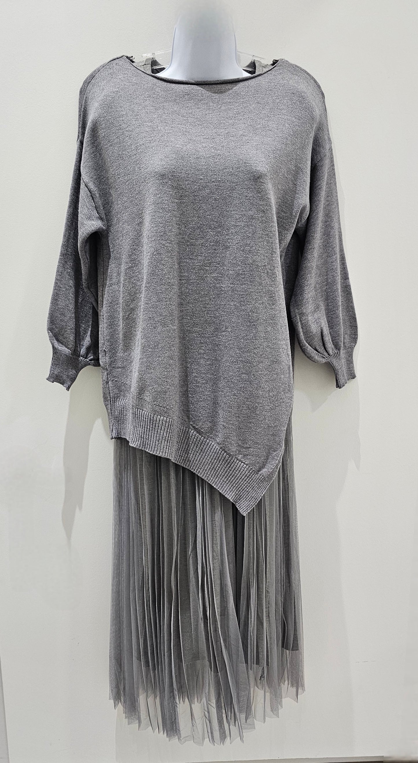 ME & GEE 35-232002 2 pce Pleated Dress w/slip & Asym. Sweater