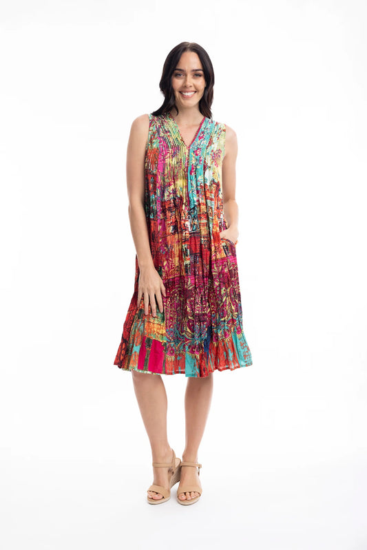 ORIENTIQUE Pleated V Neck Dress 20059 *FINAL SALE*