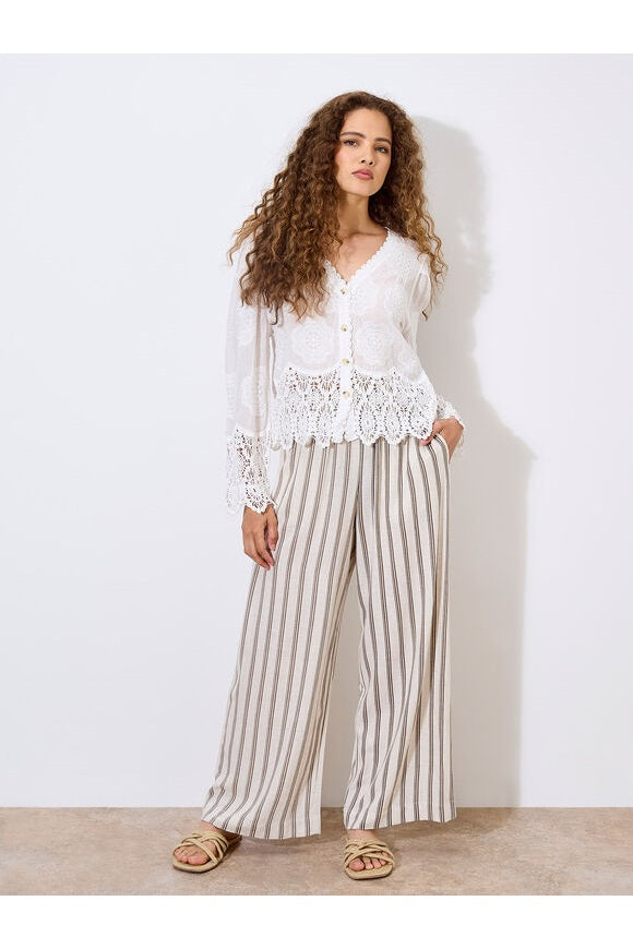 APRICOT Embroidered Daisies & Guipure Lace Hem Buton Thrutop 937376