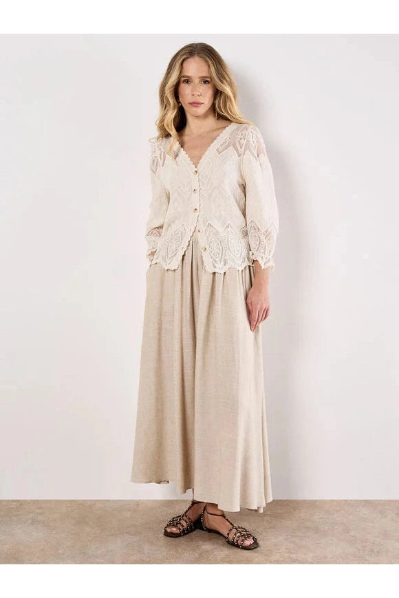 APRICOT Embroidered Cotton & Mesh Button Through Top 937413
