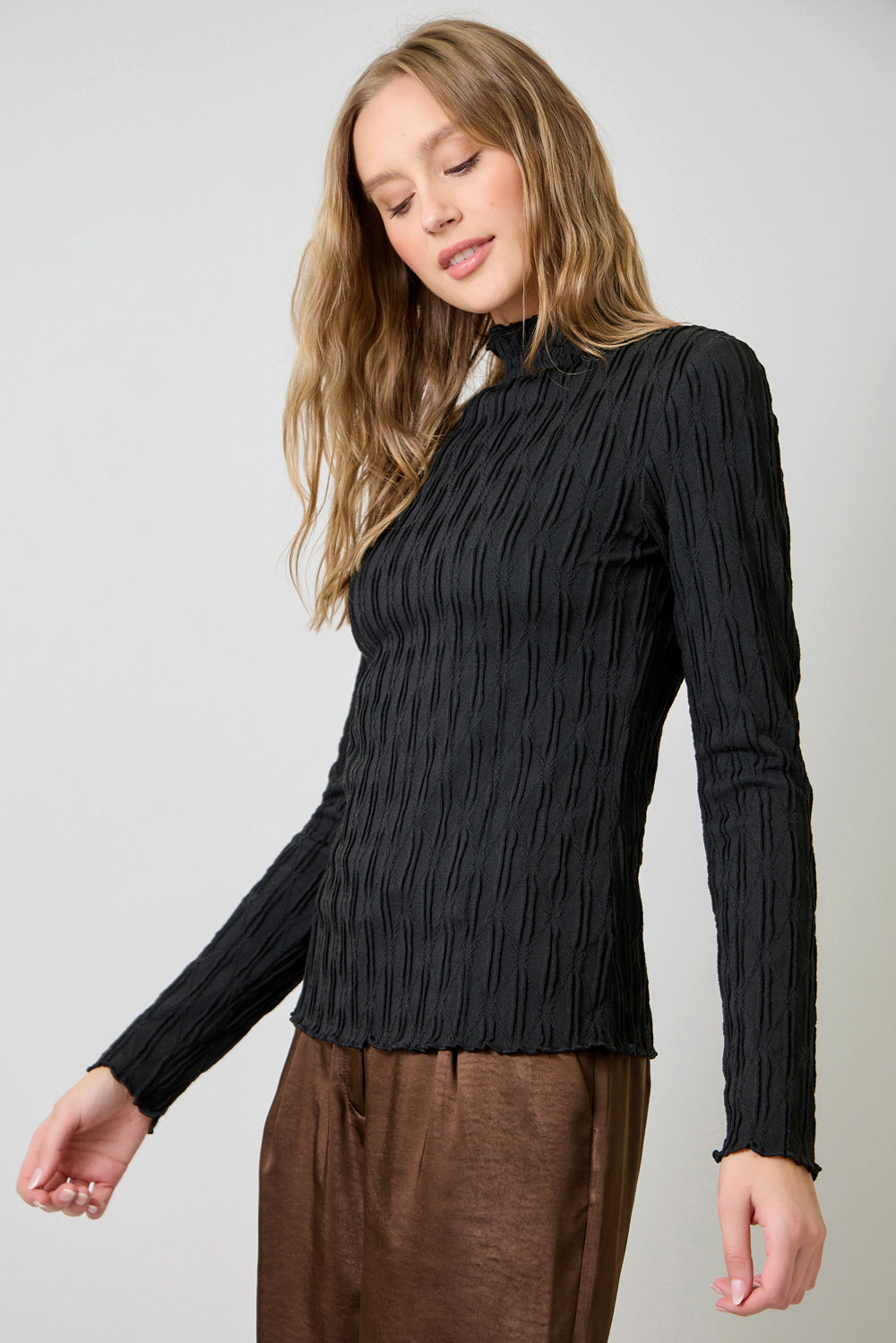 MYSTREE Lettuce Edge Textured Knit Top 61147