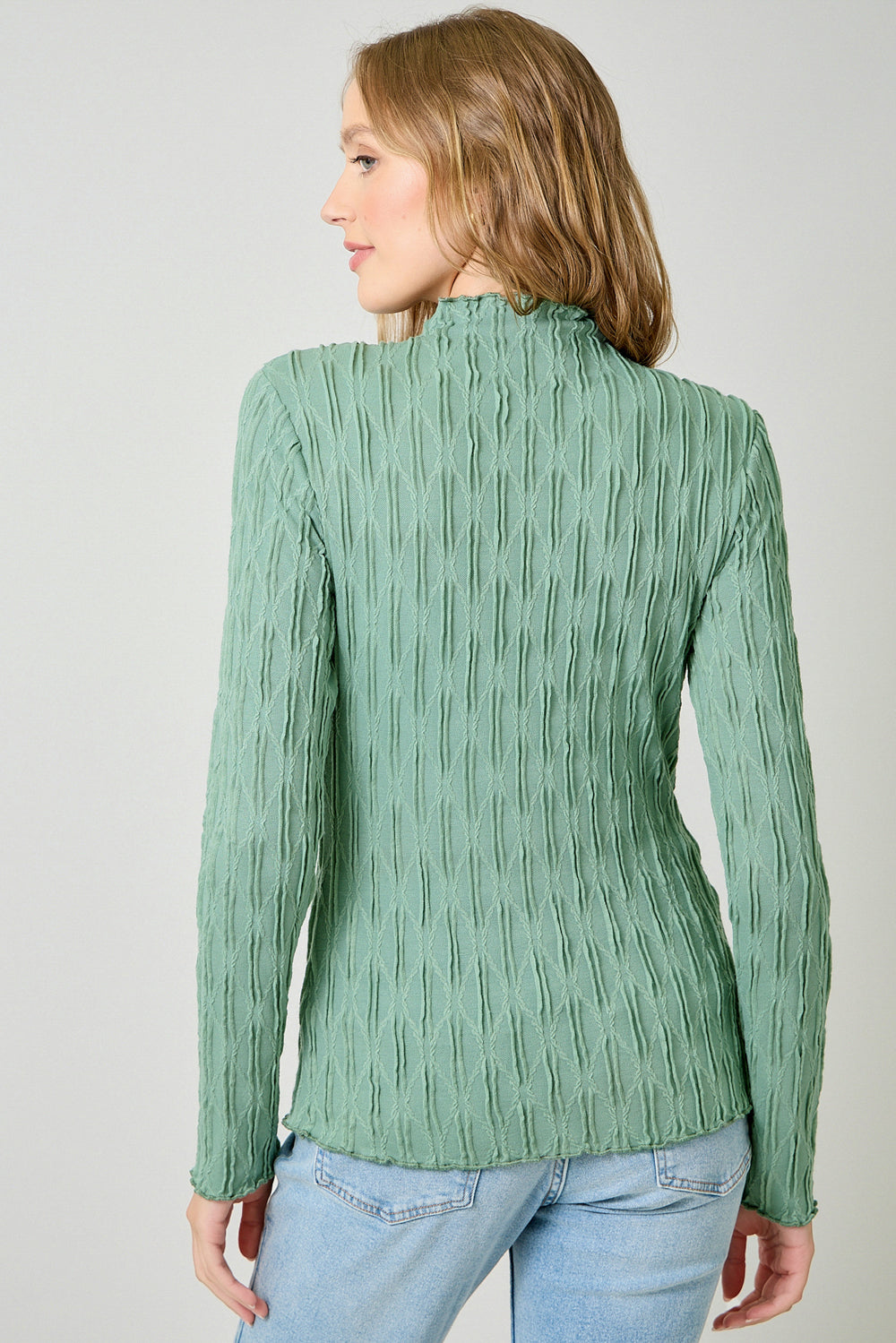 MYSTREE Lettuce Edge Textured Knit Top 61147