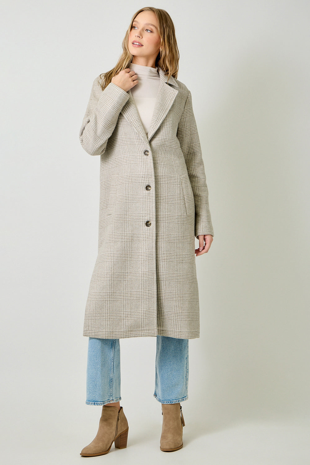 MYSTREE Houndstooth Plaid Long Coat 61159