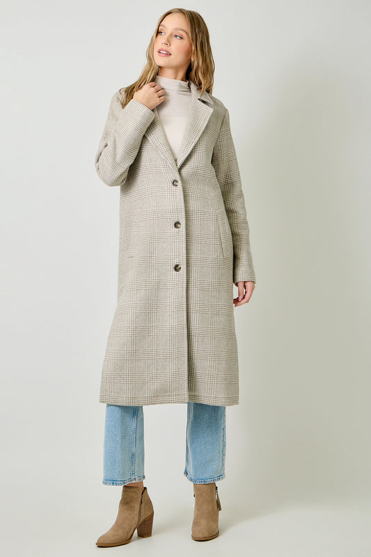 MYSTREE Houndstooth Plaid Long Coat 61159