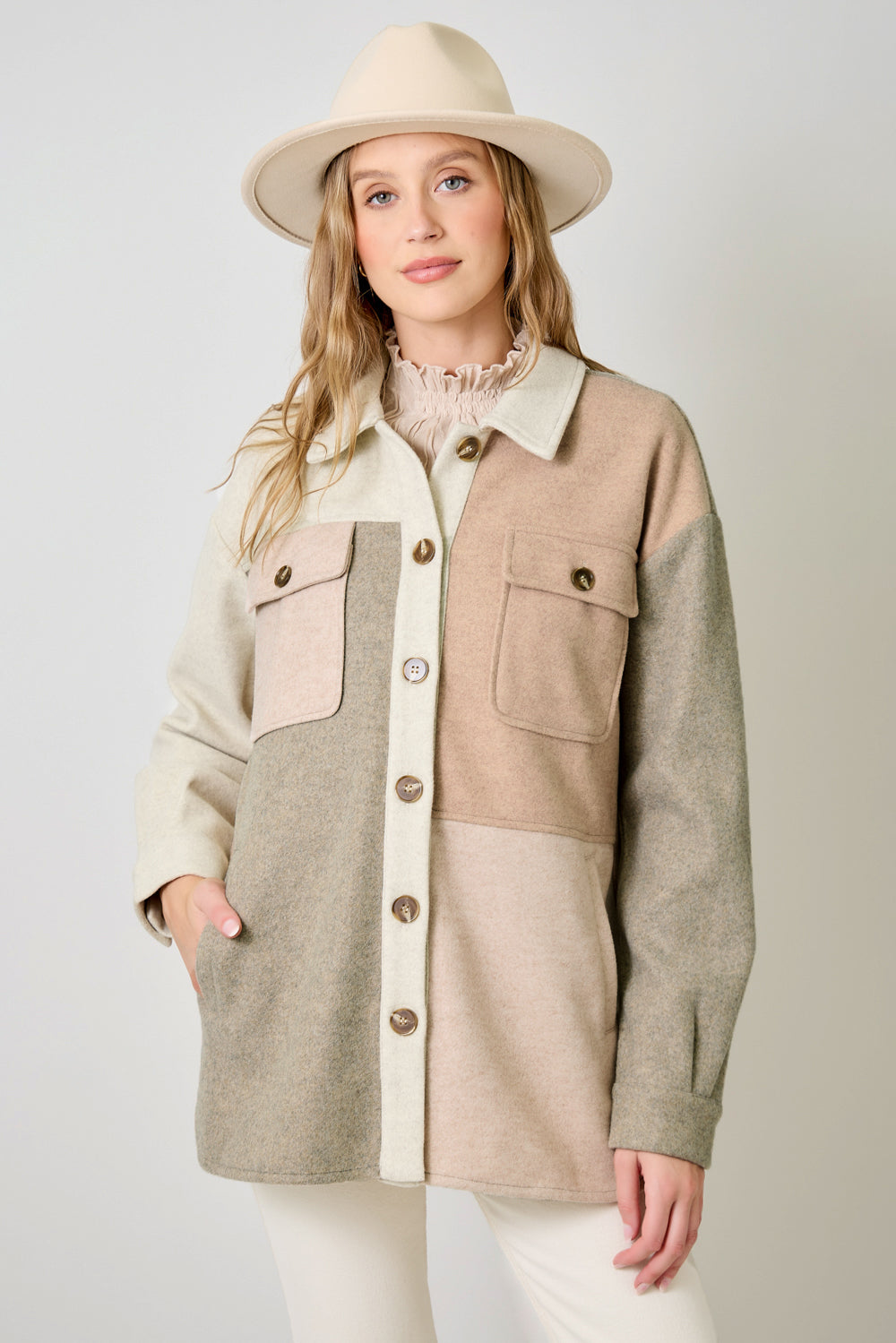 MYSTREE Color Blocked Shacket 61257