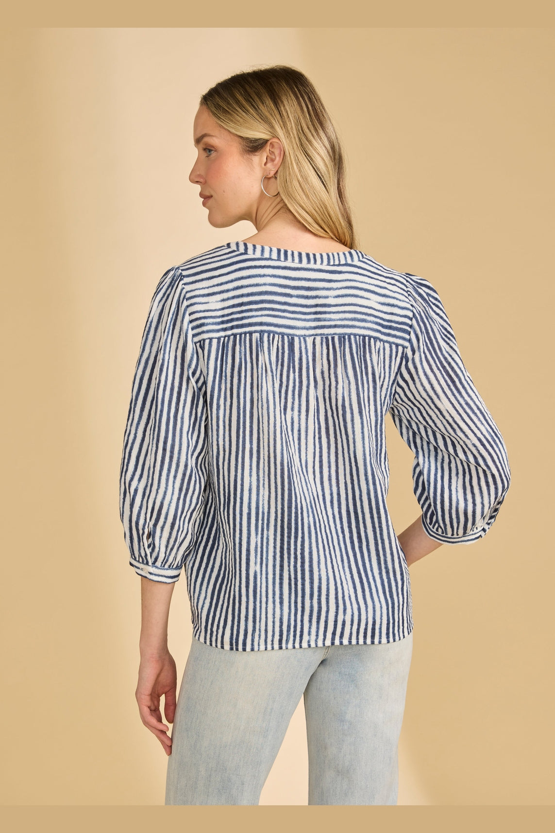 FDJ 3/4 Sleeve Stripe Popover Blouse 7378205