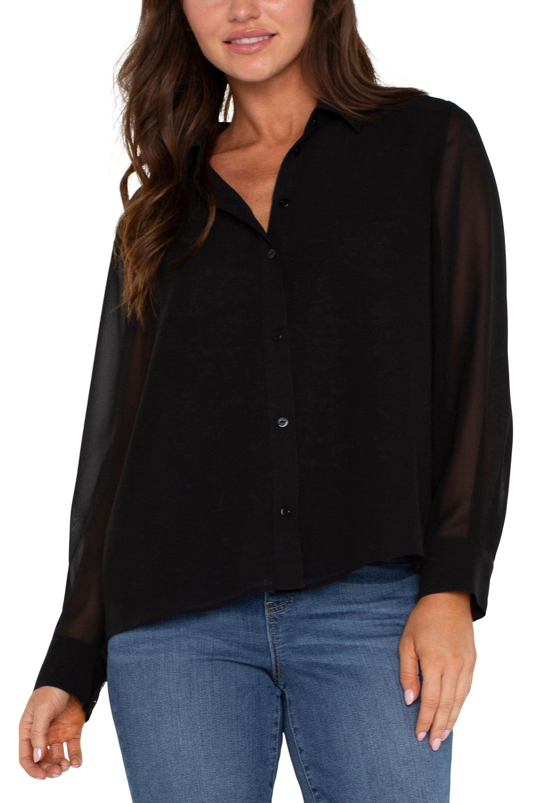 LIVERPOOL Long Sleeve Woven Shirt W/Pleat Back Detail LM8E02HD4 *FINAL SALE*