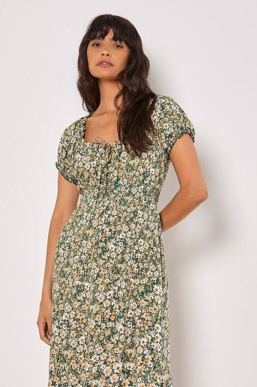 APRICOT Watercolour Ditsy Milkmaid Midi Dress 940611