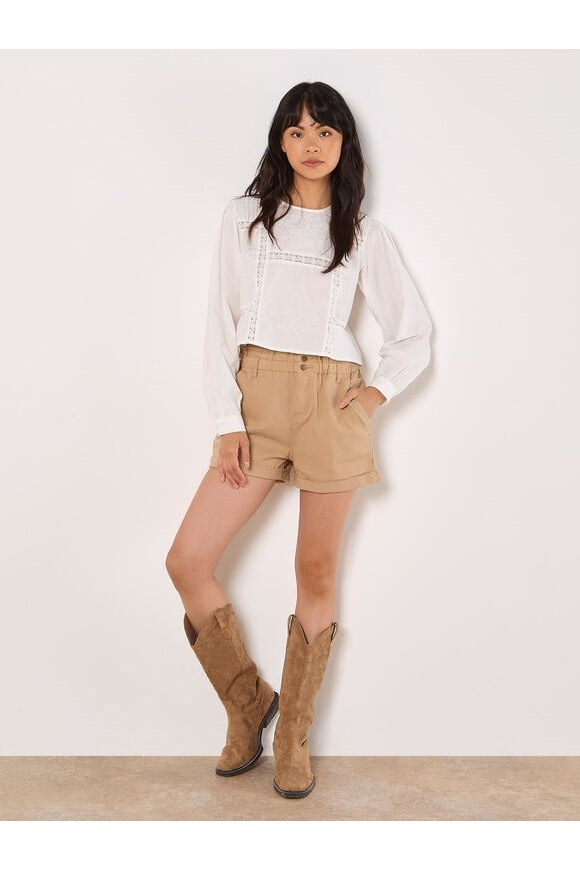 APRICOT Denim Ruch Waist Turn Up Shorts