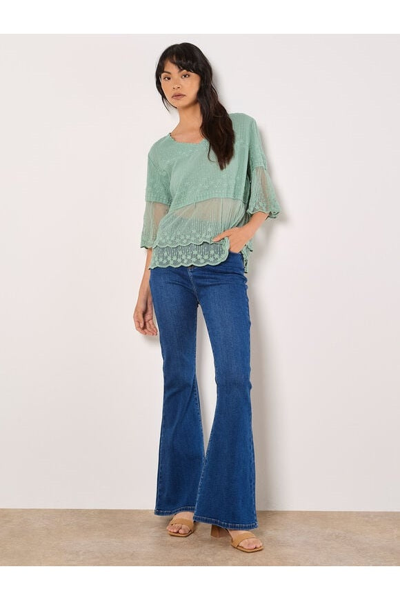 APRICOT Cotton Embroidered Mesh Top Seafoam 957572