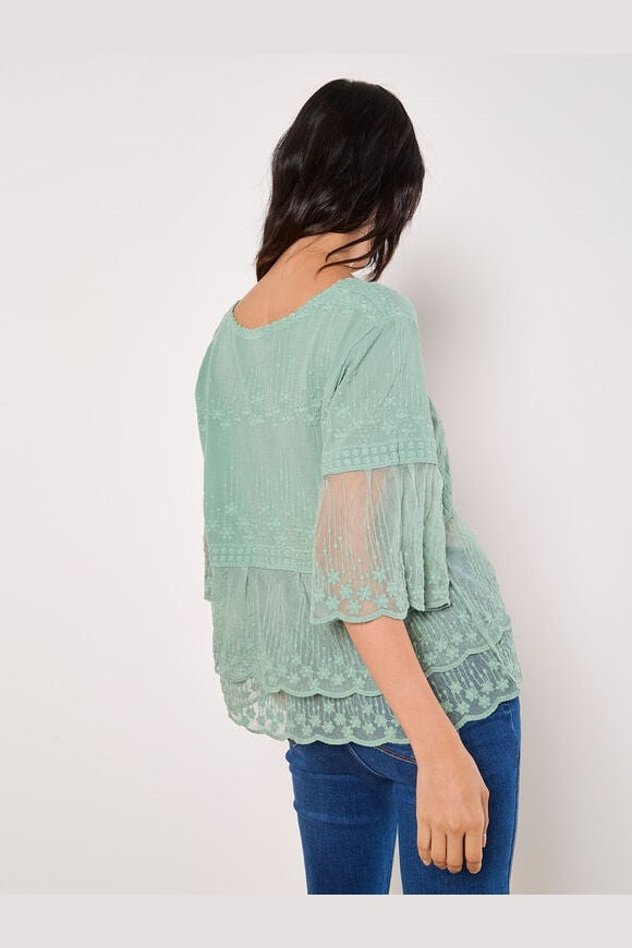 APRICOT Cotton Embroidered Mesh Top Seafoam 957572