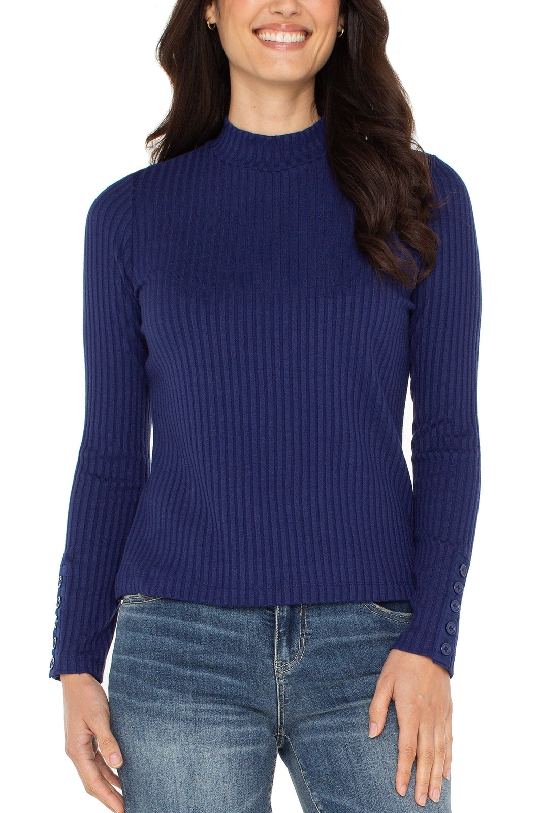 LIVERPOOL L/S Mock Neck Button Detail Top LM8J03K61