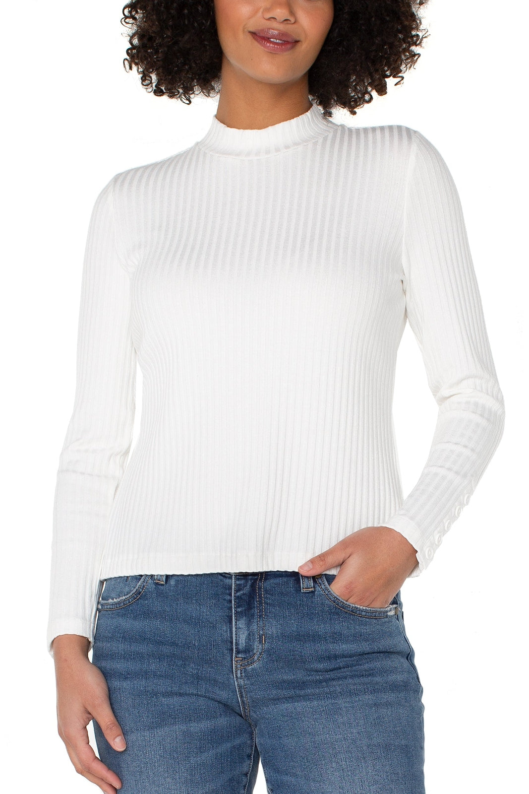 LIVERPOOL L/S Mock Neck Button Detail Top LM8J03K61