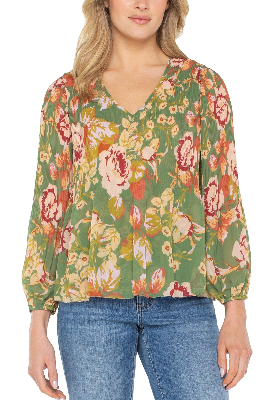 LIVERPOOL V-Neck L/S Pleated Top LM8B16HD4P56