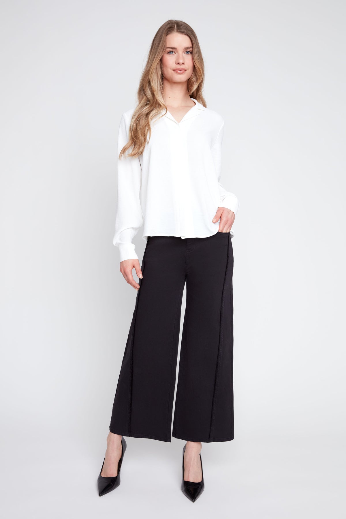 RENUAR Taylor Collar Blouse with Hidden Placket R5267-363