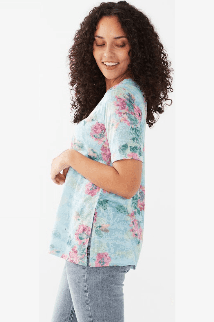 FDJ Elbow Sleeve V-Neck Top 3327844 "FINAL SALE"