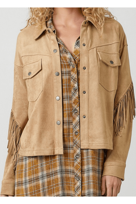 MYSTREE Fringe Back Det. Suede Shacket 20609