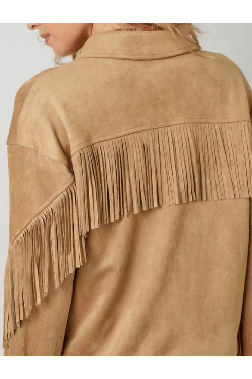 MYSTREE Fringe Back Det. Suede Shacket 20609