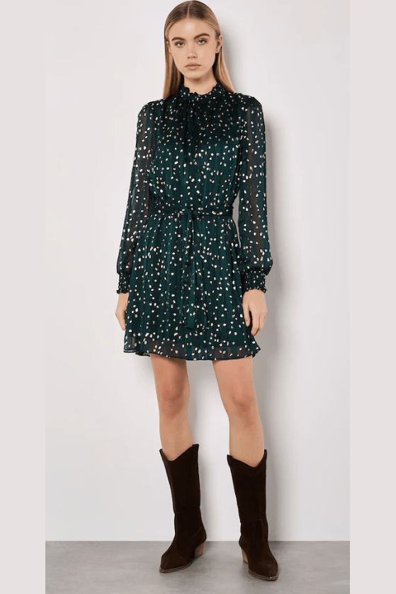 APRICOT Gold Foil Scattered Dot Dress