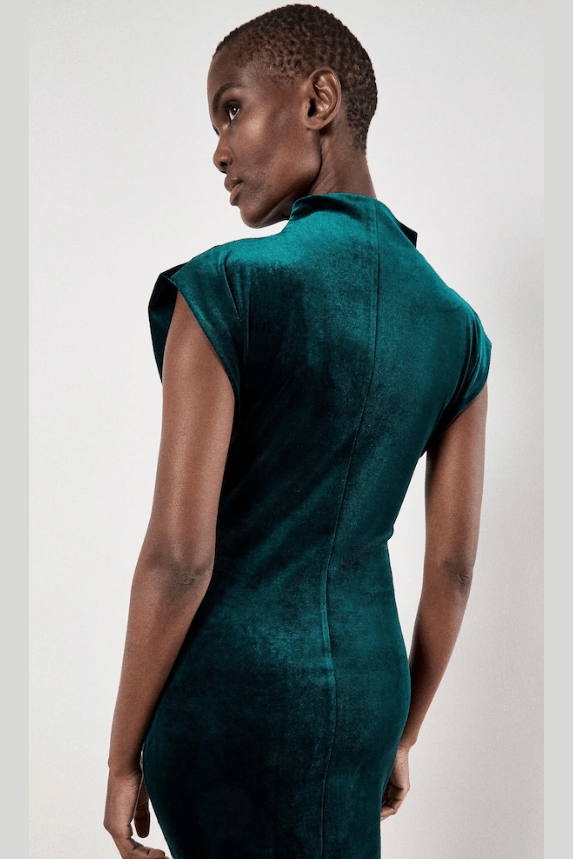 APRICOT Velvet Cowl Neck Ruched Dress