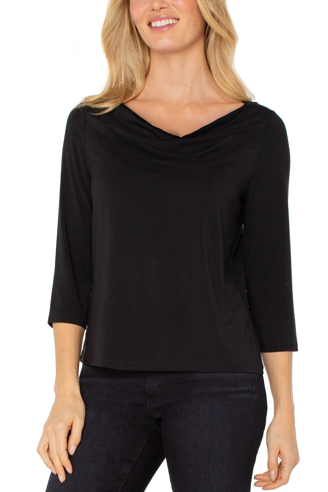 LIVERPOOL ¾ Sleeve Draped Neck Knit Top LM8D24KB02