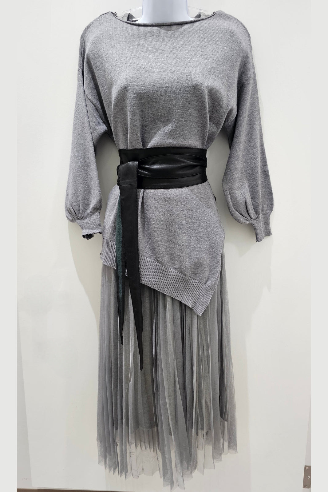 ME & GEE 35-232002 2 pce Pleated Dress w/slip & Asym. Sweater