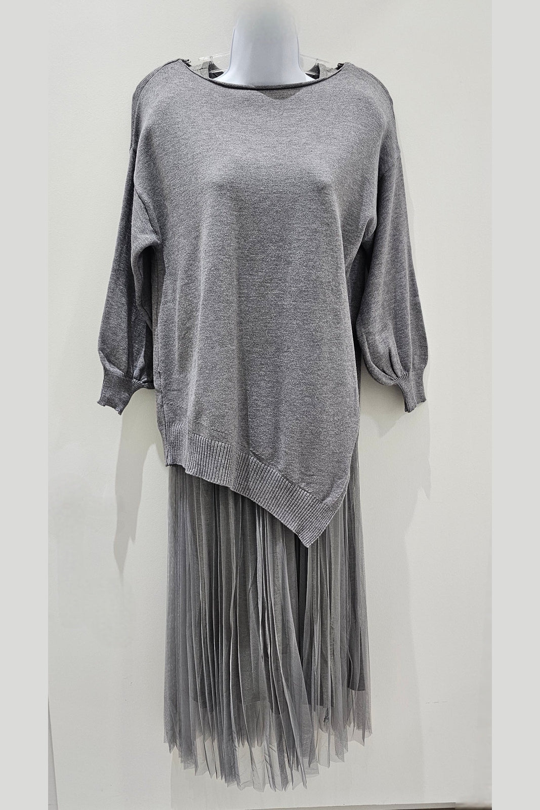 ME & GEE 35-232002 2 pce Pleated Dress w/slip & Asym. Sweater