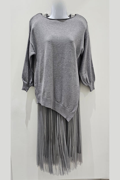 ME & GEE 35-232002 2 pce Pleated Dress w/slip & Asym. Sweater