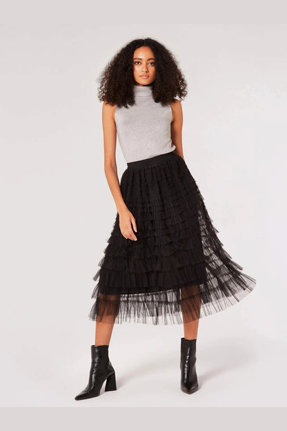 APRICOT Tulle Layered Midi Skirt