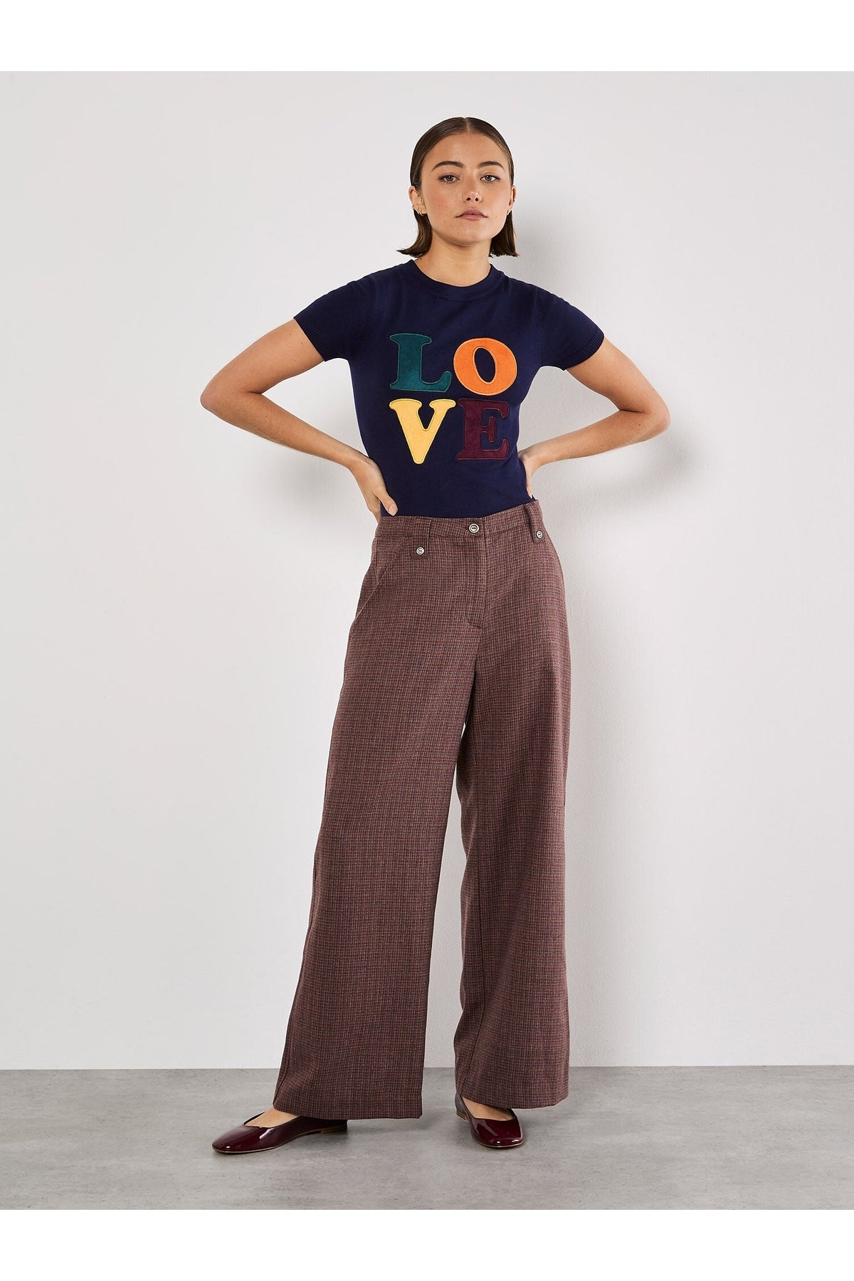 APRICOT Mini Check Wide Leg Trousers