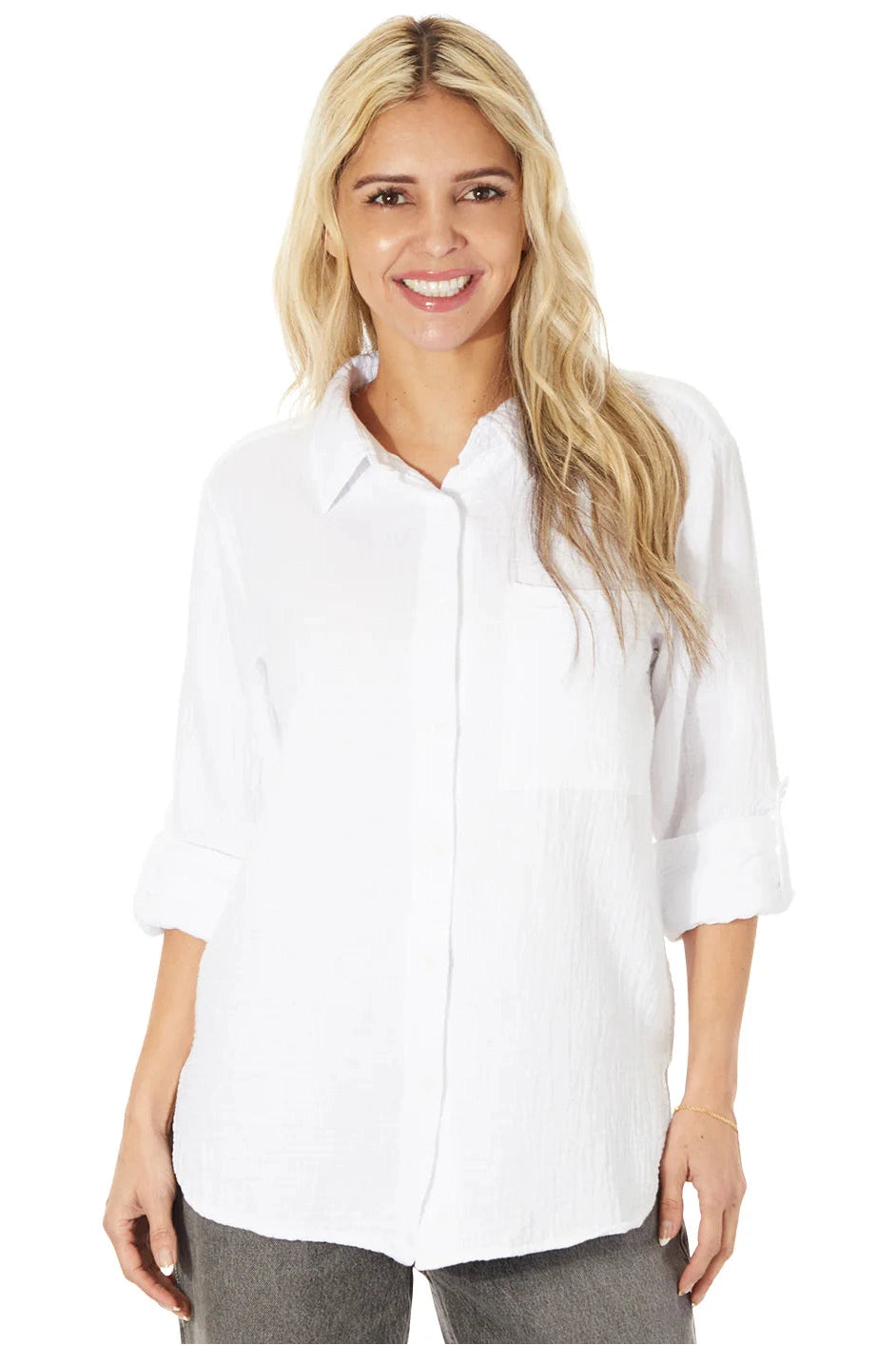 BOBI Tab Sleeve Button Front Shirt 57E-72257