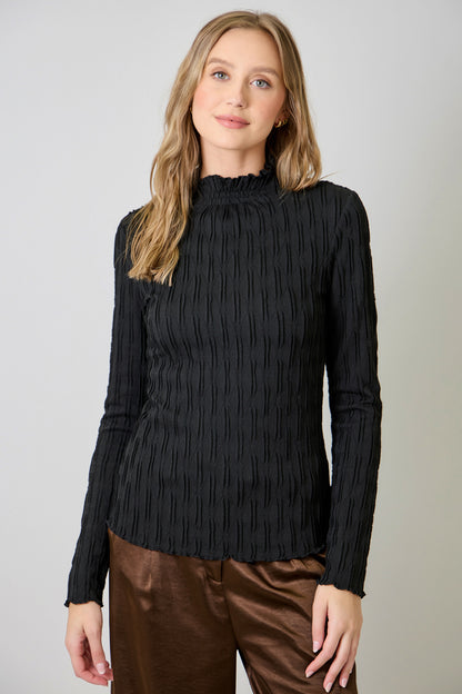 MYSTREE Lettuce Edge Textured Knit Top 61147