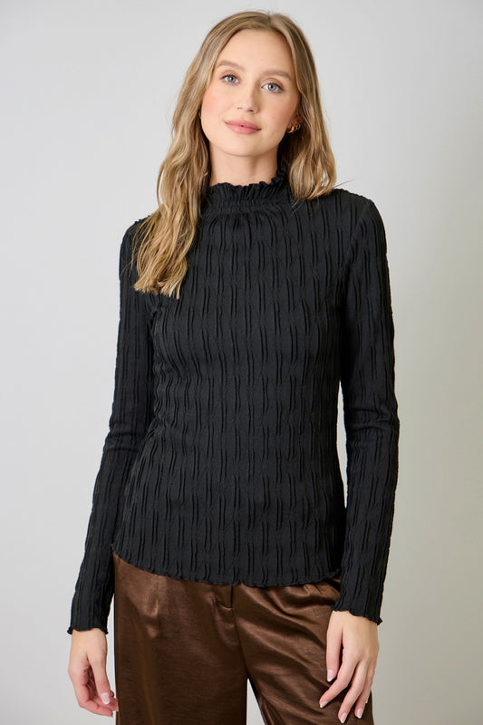 MYSTREE Lettuce Edge Textured Knit Top 61147