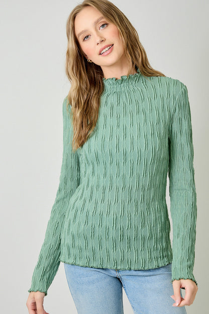MYSTREE Lettuce Edge Textured Knit Top 61147