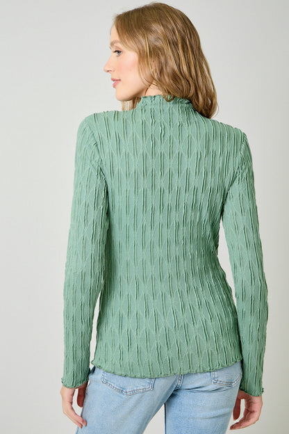 MYSTREE Lettuce Edge Textured Knit Top 61147