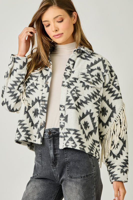MYSTREE Aztec Fringe Shacket 61200