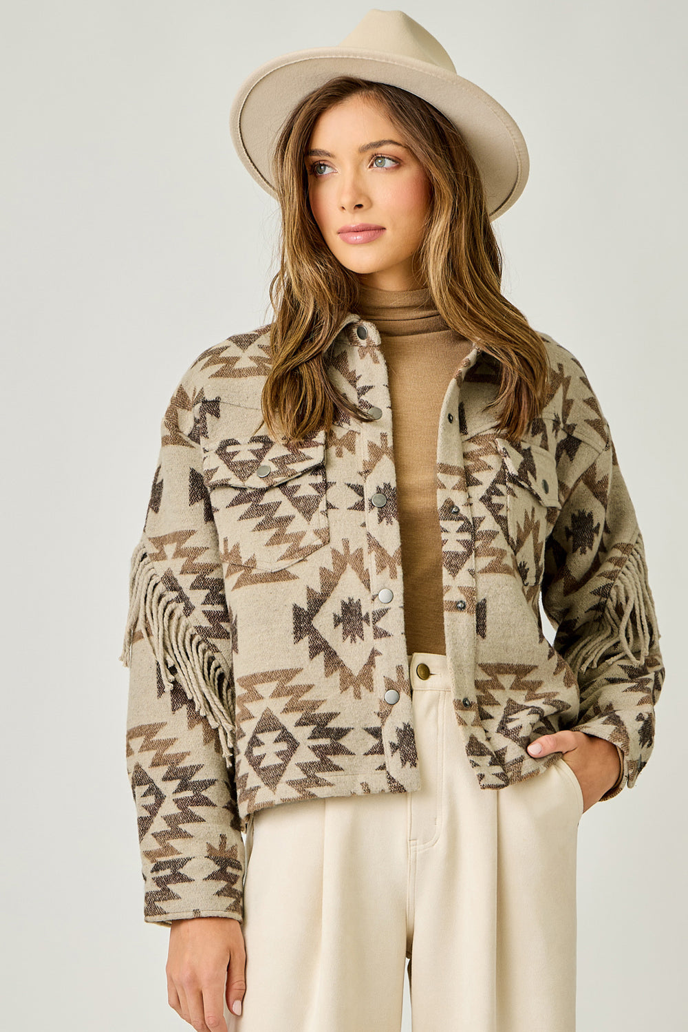 MYSTREE Aztec Fringe Shacket 61200