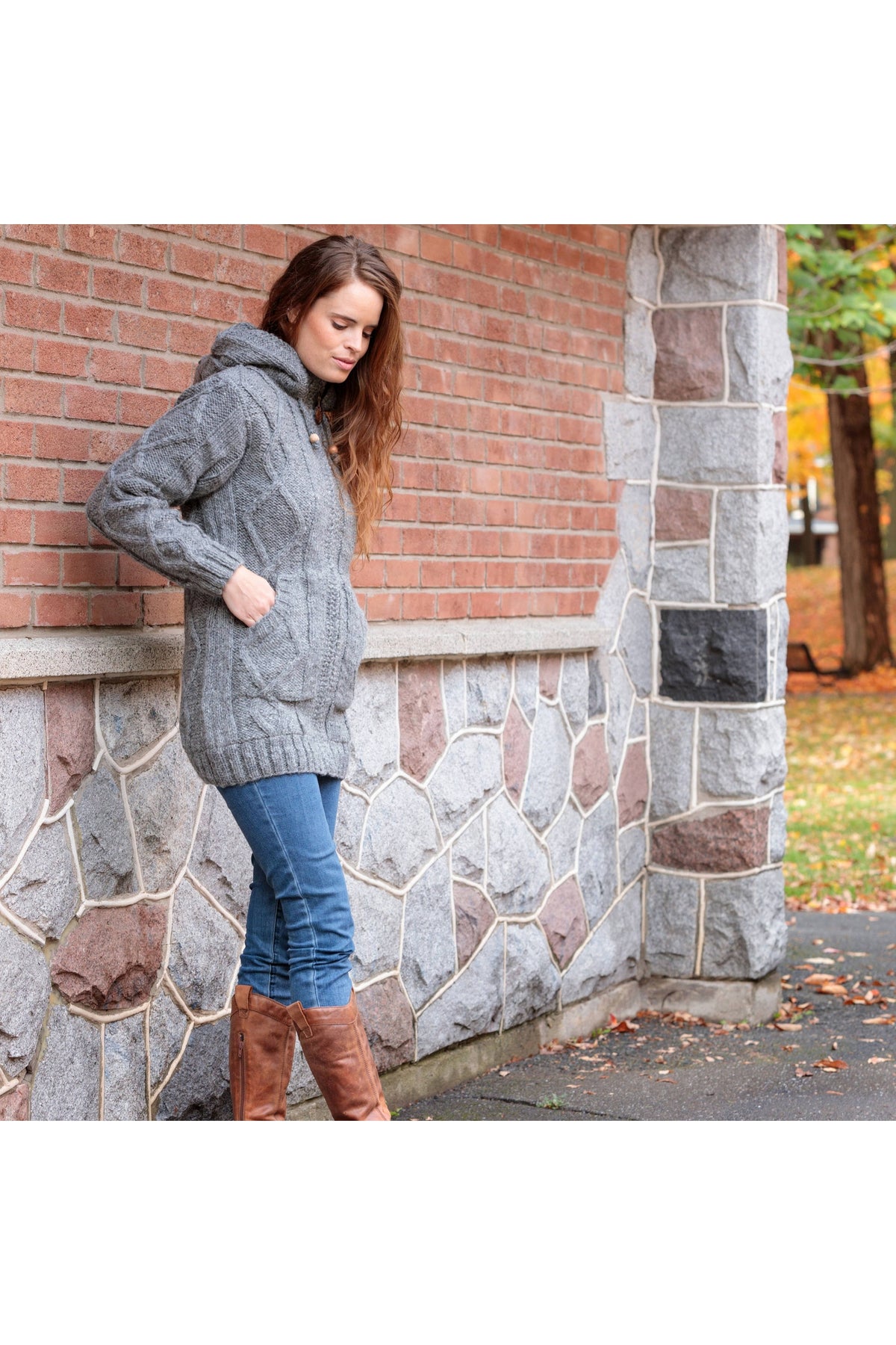 Lost Horizons Canada -  Shannon Full Zip Cable Knit Hooded Sweater