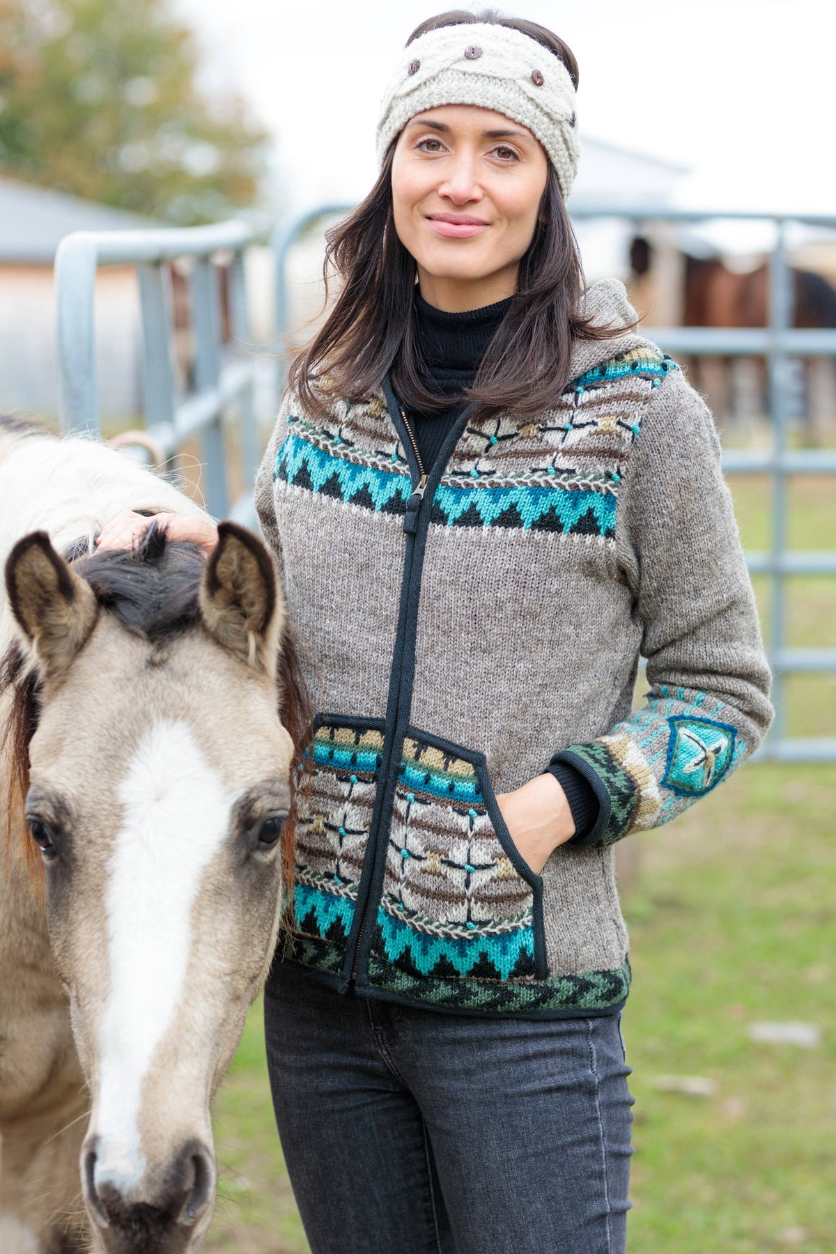 Lost Horizons Canada  Dakotah Hooded Wool Sweater with Western Pattern