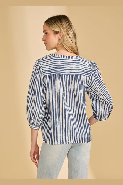 FDJ 3/4 Sleeve Stripe Popover Blouse 7378205
