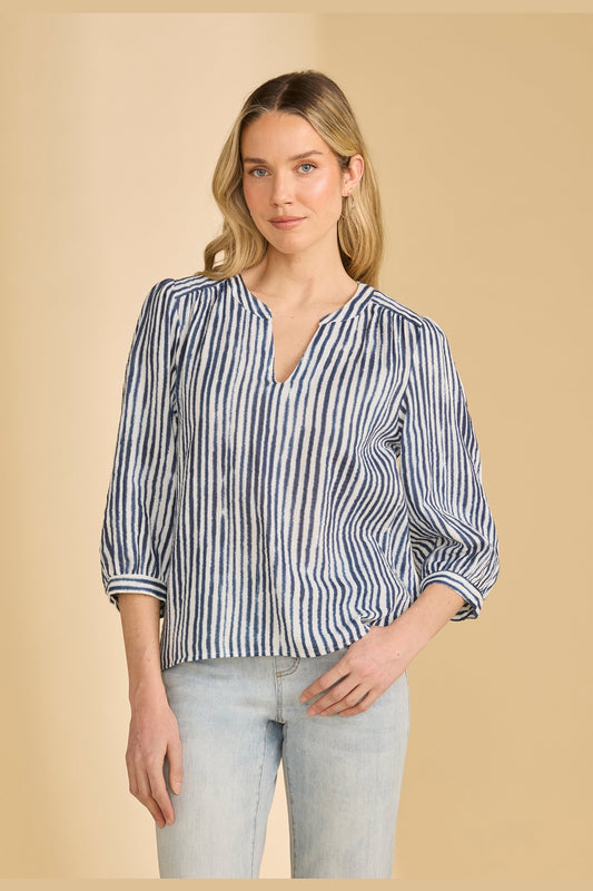 FDJ 3/4 Sleeve Stripe Popover Blouse 7378205