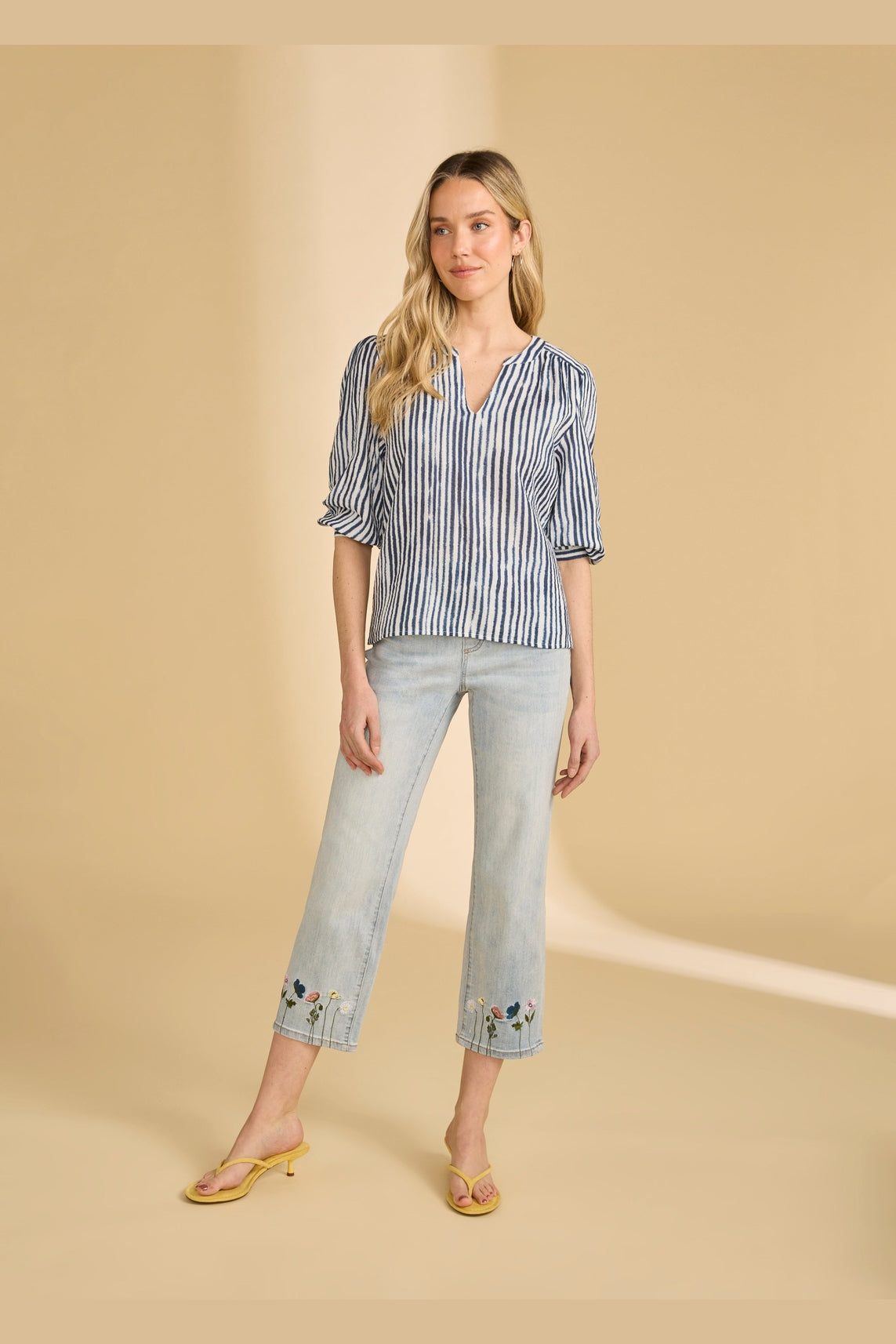 FDJ 3/4 Sleeve Stripe Popover Blouse 7378205