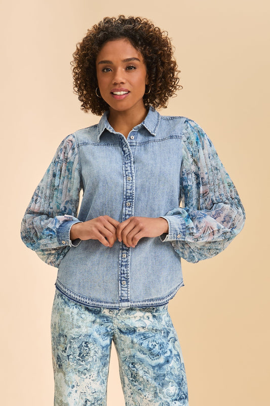 FDJ Pleated Sleeve Chambray Shirt 7802992