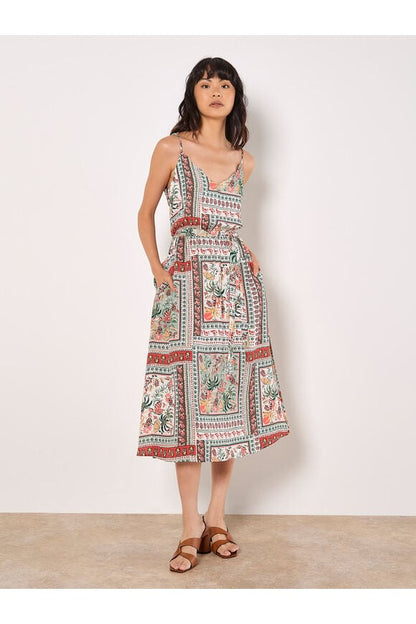 APRICOT Tropical Scarf Scallop Neck Cami Dress 942882