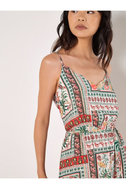 APRICOT Tropical Scarf Scallop Neck Cami Dress 942882
