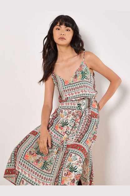 APRICOT Tropical Scarf Scallop Neck Cami Dress 942882